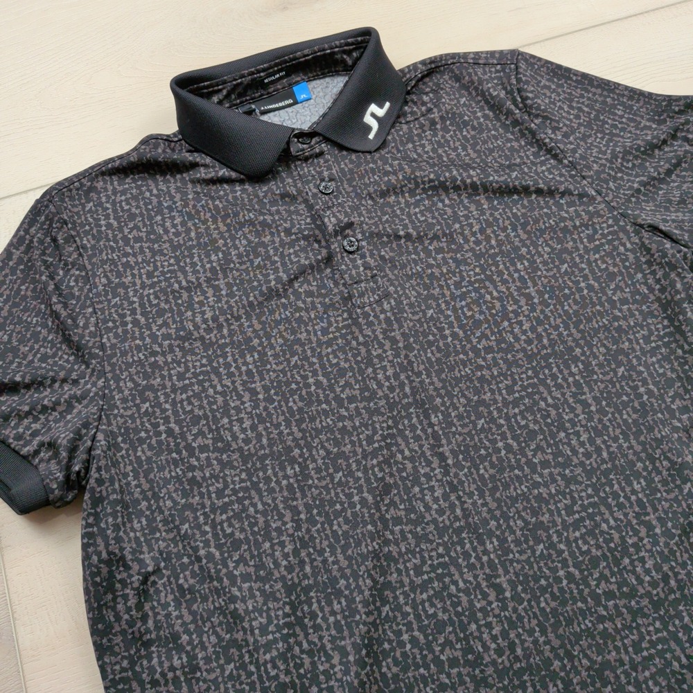 J.Lindeberg Tour Tech Golf Polo Shirt Mens M Regular Fit Grey Black Abstract